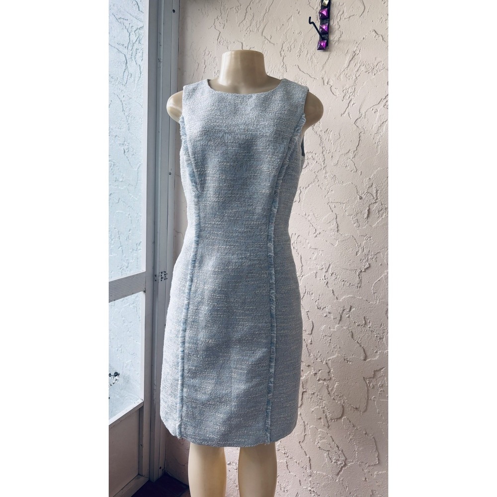 Brooks Brothers Light Blue Bouclé Tweed Shift Dress Size 16 Quiet Luxury